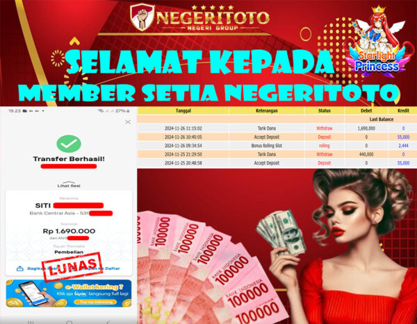 NEGERITOTO SELAMAT KEPADA MEMBER SETIA KAMI JP 1.690.000