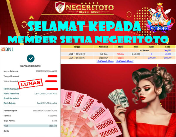 NEGERITOTO SELAMAT KEPADA MEMBER SETIA KAMI JP 6.500.000