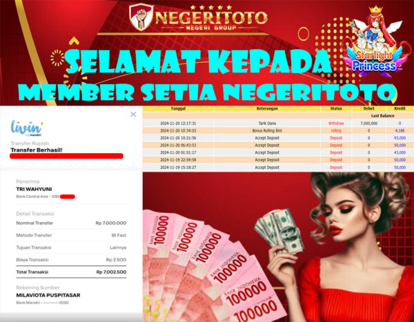 NEGERITOTO SELAMAT KEPADA MEMBER SETIA KAMI JP 7.000.000