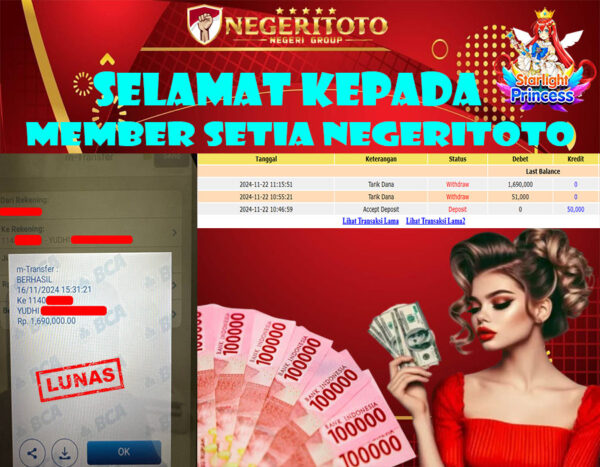 NEGERITOTO SELAMAT KEPADA MEMBER SETIA KAMI JP 1.690.000