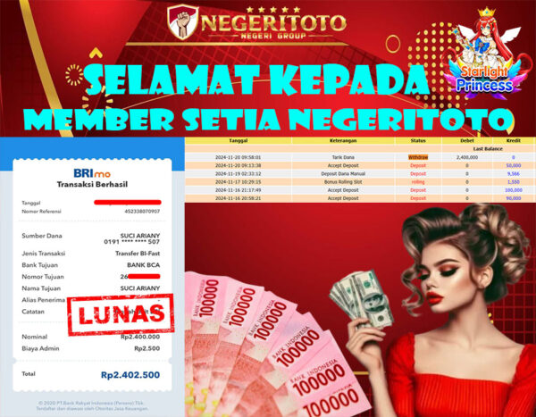 NEGERITOTO SELAMAT KEPADA MEMBER SETIA KAMI JP 2.400.000