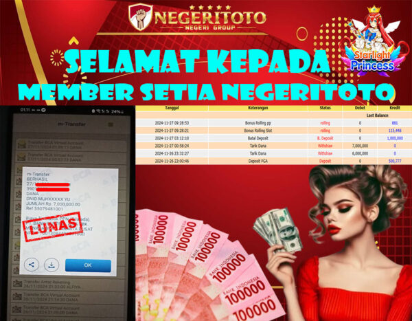 NEGERITOTO SELAMAT KEPADA MEMBER SETIA KAMI JP 7.000.000