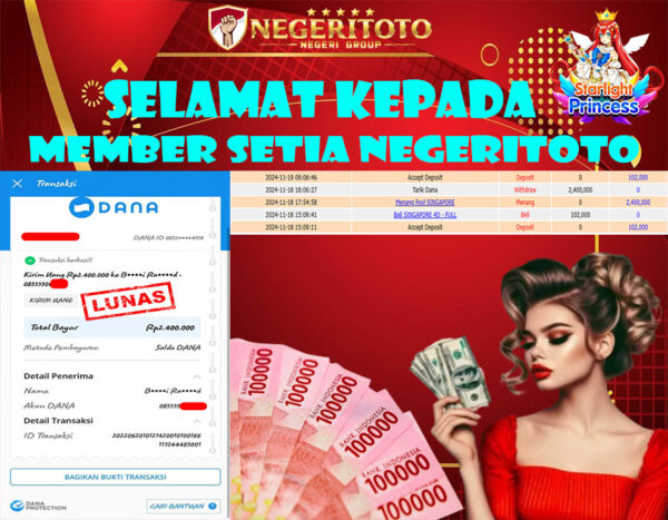 NEGERITOTO SELAMAT KEPADA MEMBER SETIA KAMI JP 2.400.000