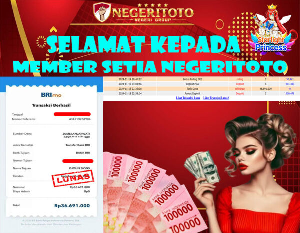 NEGERITOTO SELAMAT KEPADA MEMBER SETIA KAMI JP 36.691.000