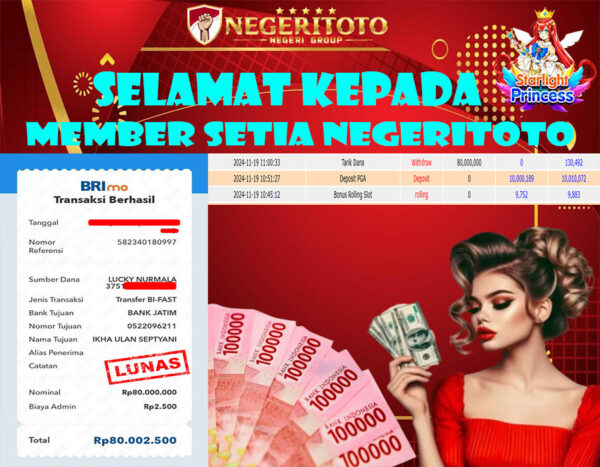 NEGERITOTO SELAMAT KEPADA MEMBER SETIA KAMI JP 80.000.000